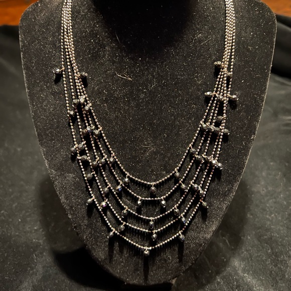 Multi-Strand Silver-tone & Black bead Necklace- 18” - Picture 1 of 7